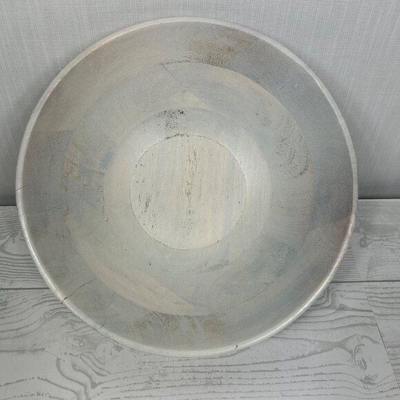 Handcrafted Wooden Decorative Bowl 12 Inches Bue White Grey‎ Boho - Picture 4 of 16